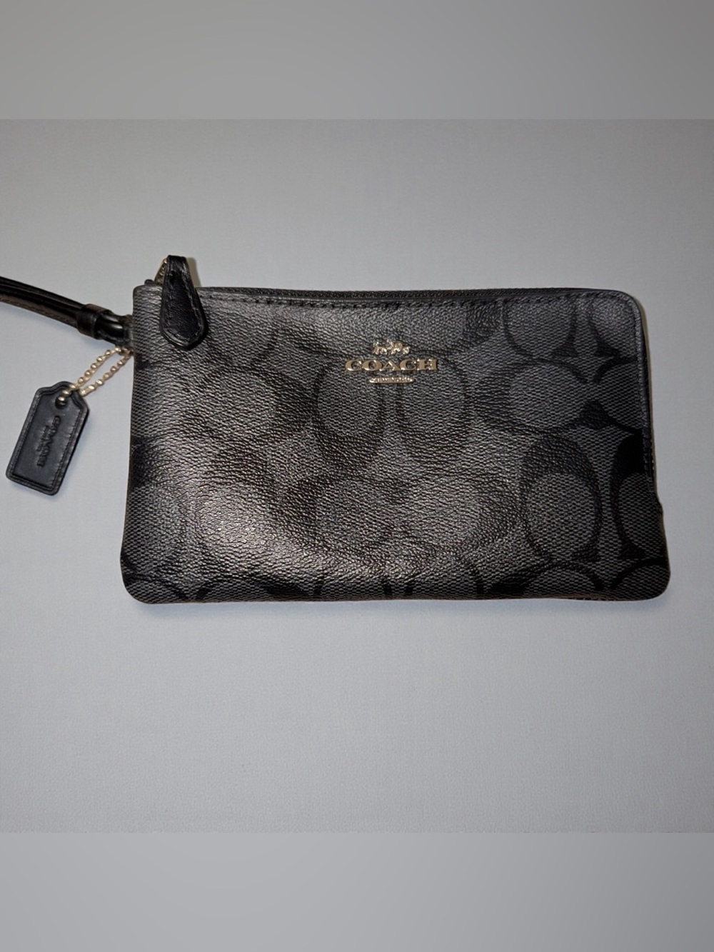 COACH Black Signature Wristlet with Black Hangtag